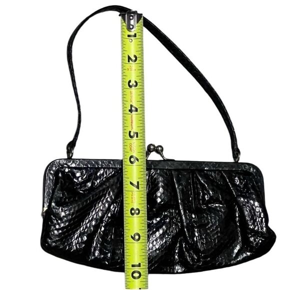 Vintage 90s Y2k Bebe Black Snakeskin Leather Small Evening Handbag Clutch Party - Picture 4 of 13